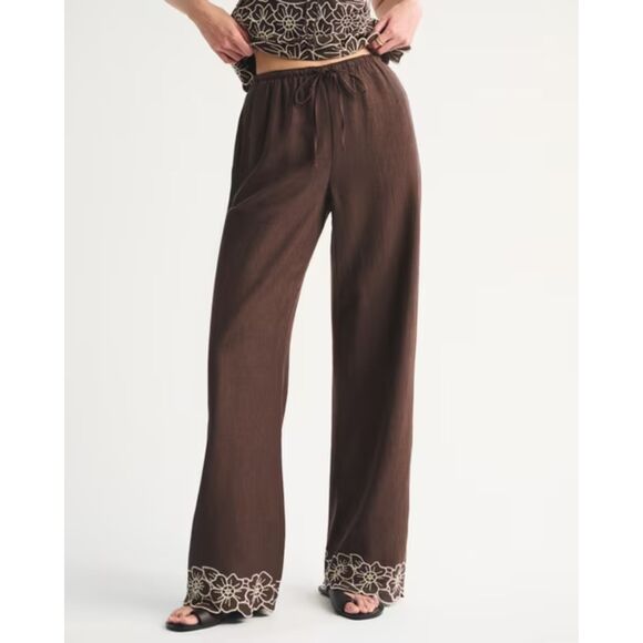 Abercrombie & Fitch Pants - ABERCROMBIE & FITCH Gemma Linen Blend Wide Leg Pant Brown Medium NWOT